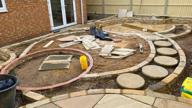 Luton feng shui courtyard garden, Bedfordshire — construction in progress