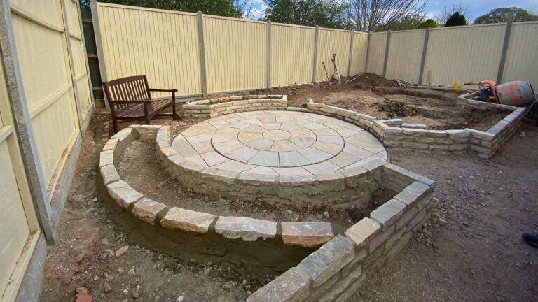 Luton feng shui courtyard garden, Bedfordshire — construction in progress