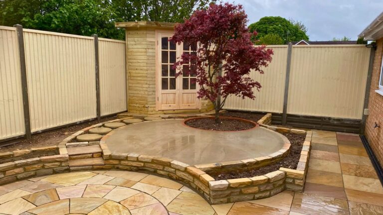 Luton feng shui courtyard garden, Bedfordshire — construction in progress