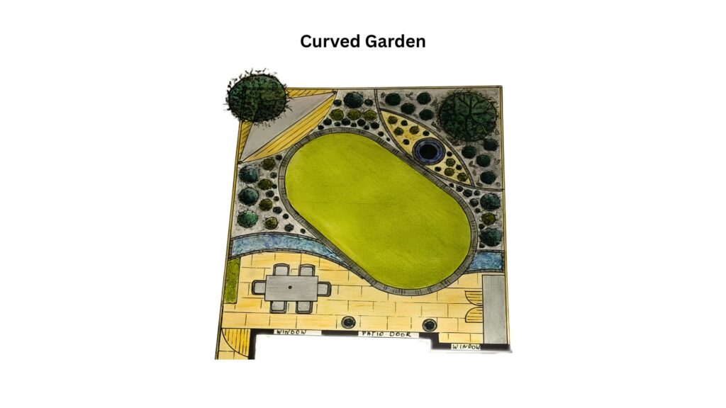 Original hand-drawn design plan for the curved garden
