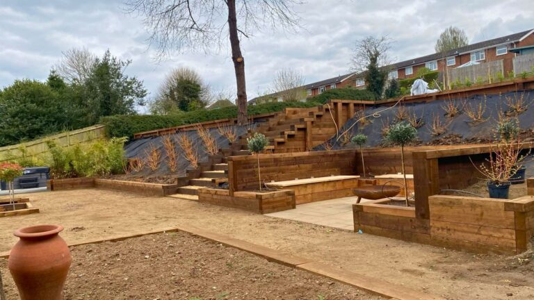 Whitwell hillside garden, Hertfordshire — construction in progress