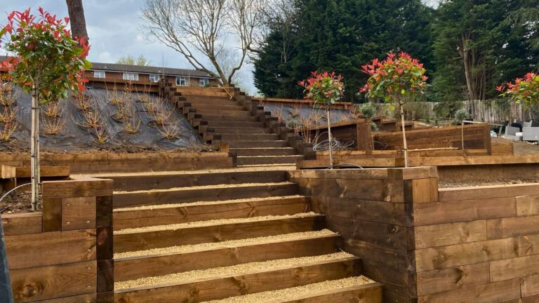 Whitwell hillside garden, Hertfordshire — construction in progress