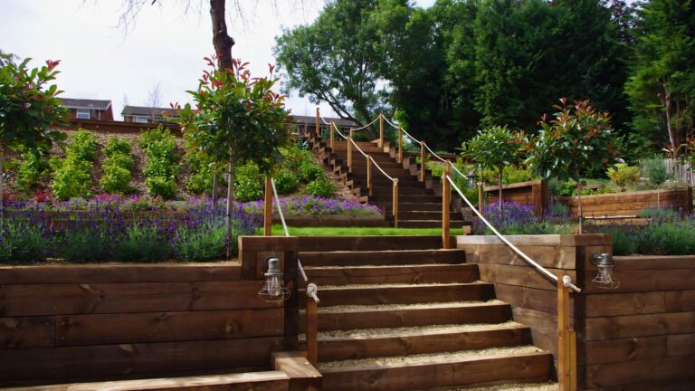 Whitwell hillside garden, Hertfordshire — construction in progress