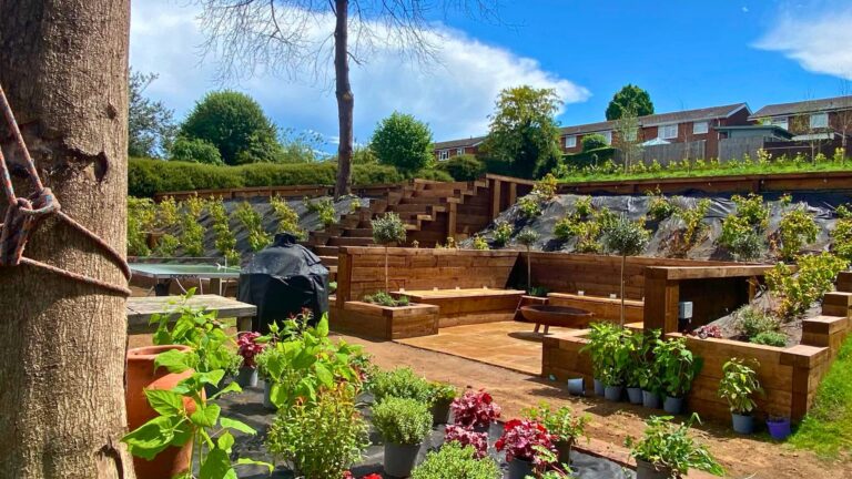 Whitwell hillside garden, Hertfordshire — the firepit terrace